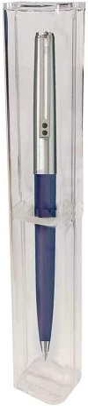 1 Boligrafo Inoxcróm 77 , azul- acero . en caja tubo transparente.